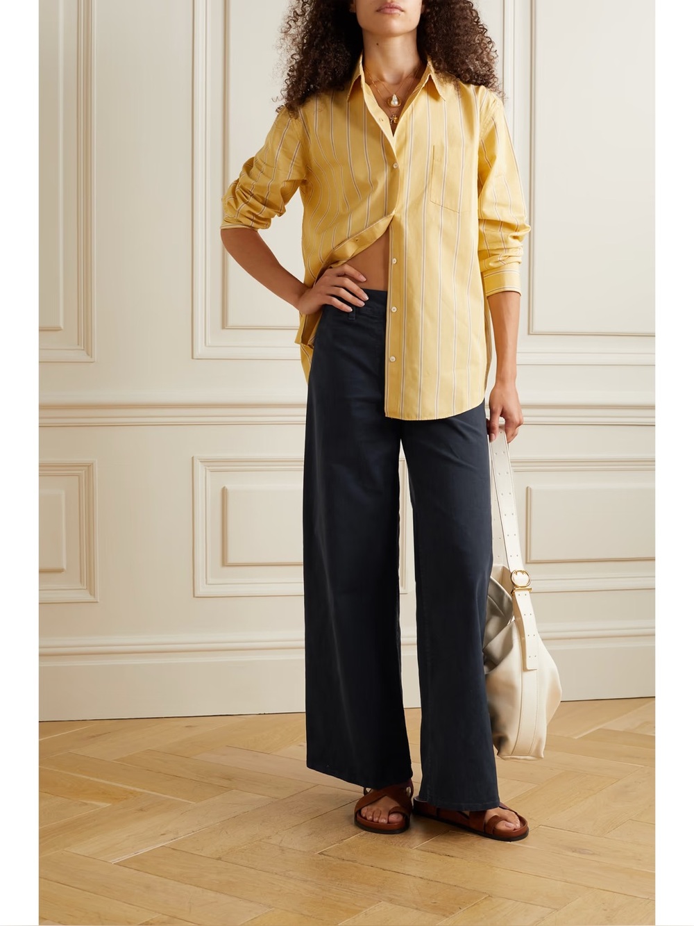 NWT NILI LOTAN Megan cotton-blend twill wide-leg pants in Midnight blue